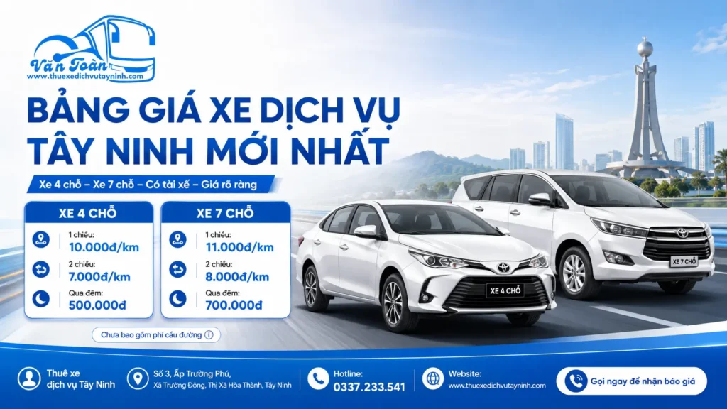 Bảng giá dịch vụ xe Tây Ninh